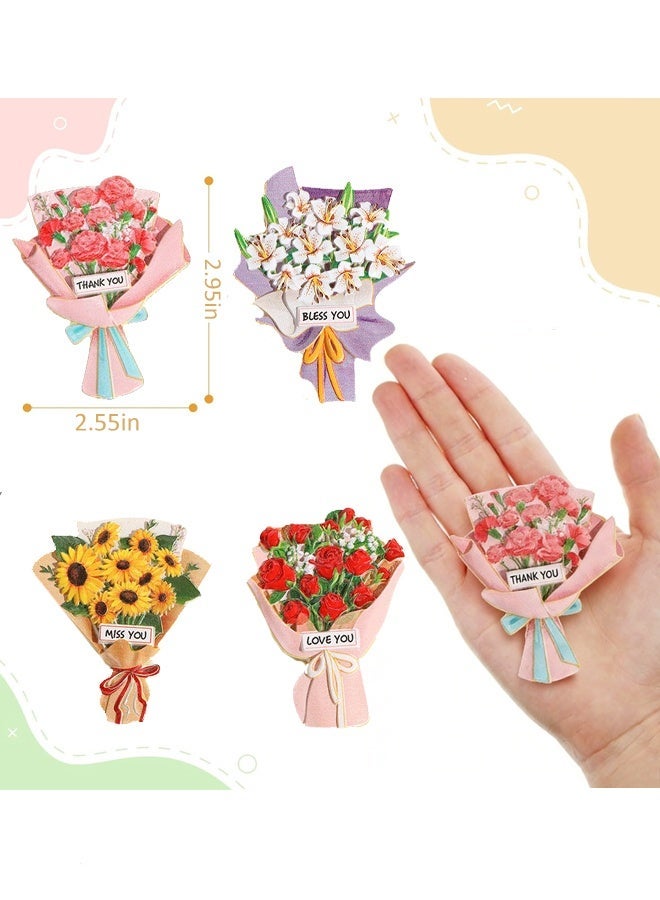 JACIRCLE 4 Pcs Fridge Magnets Valentine Flower Bouquet Fridge Magnets, 3D Floral Refrigerator Magnet for Valentine's Day Gifts, Resin Refrigerator Decoration Creative Home Decoration, Mini Gift Ornament for Kitchen, Living Room or Office - Image 3